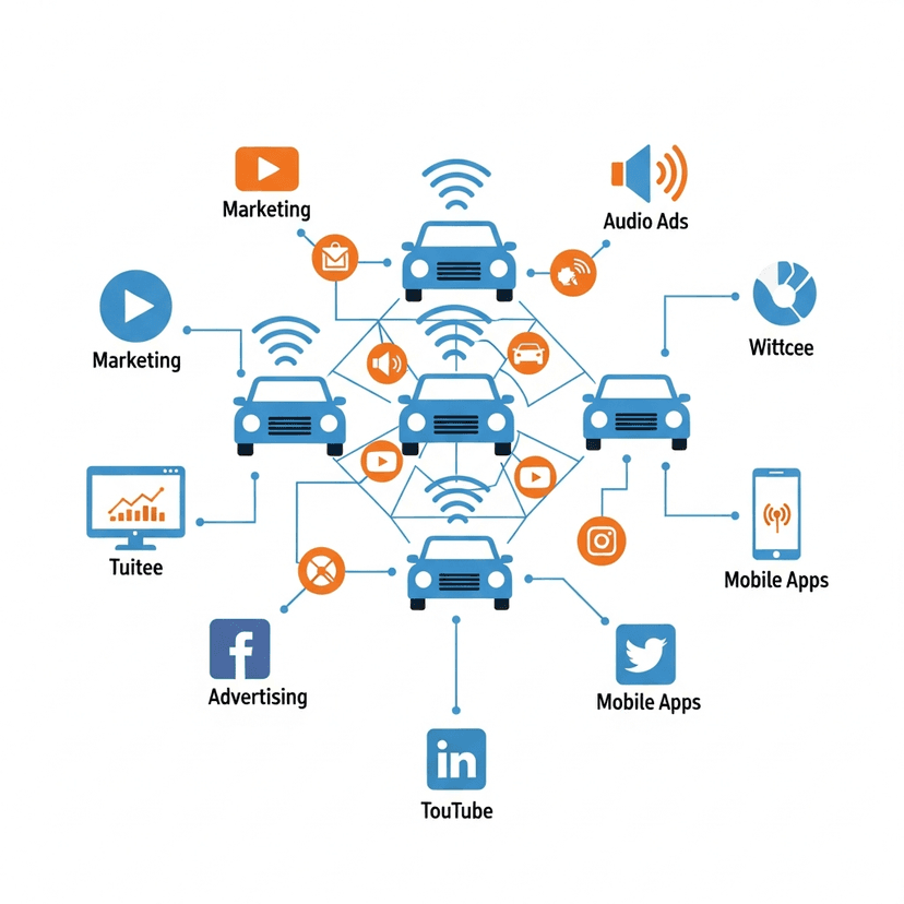 自動車業界に特化したメディアネットワークのイラスト
